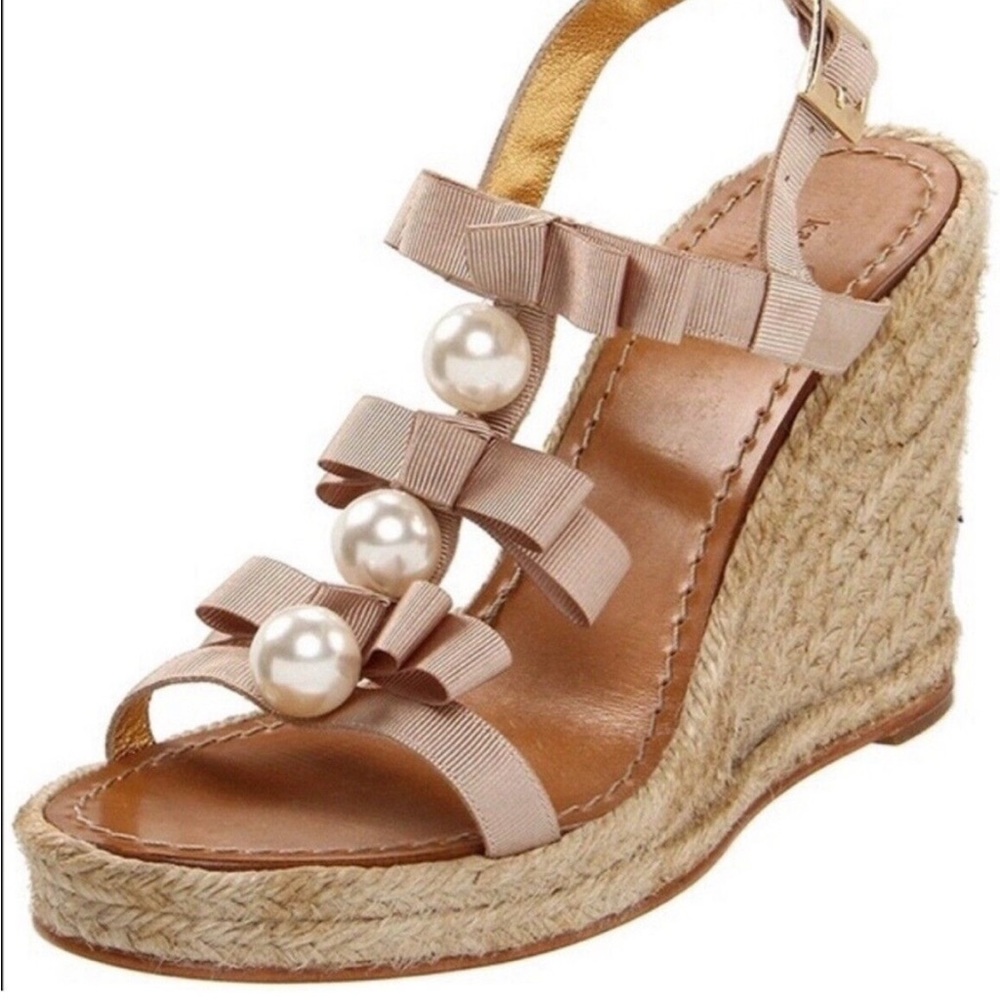 Chic Cream and Tan Espadrille Wedge Sandals